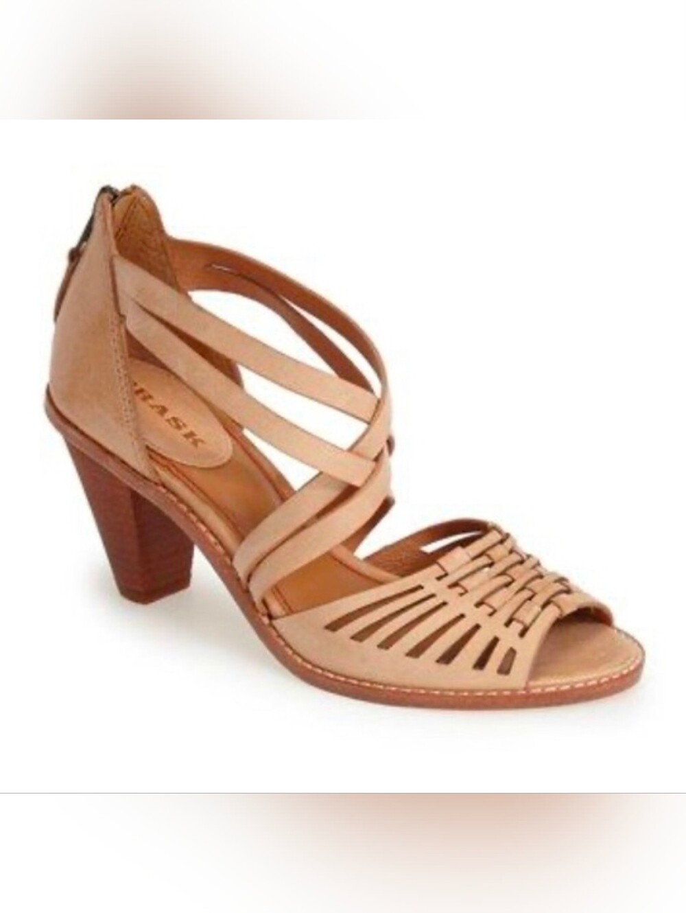 Trask Beige Woven Lace-Up Heeled Sandals Size 6.5